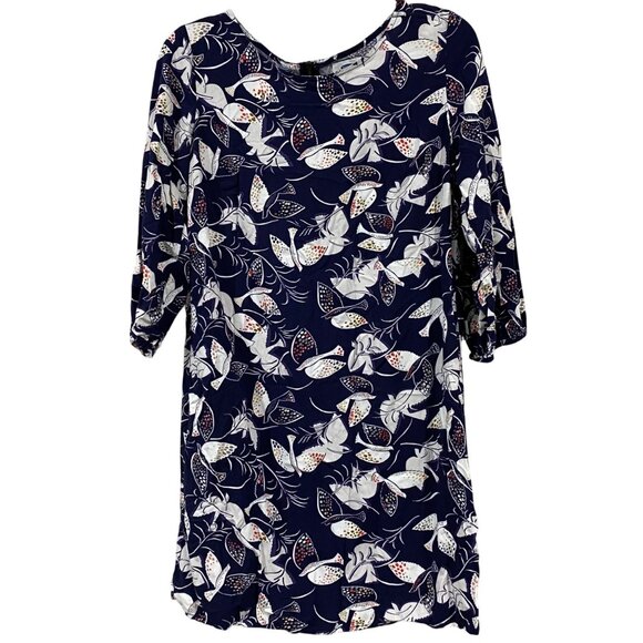 Old Navy Dresses & Skirts - Old Navy Womens Navy Blue Floral Print Tunic Dress With Back Zipper & 3/4 Sleeve